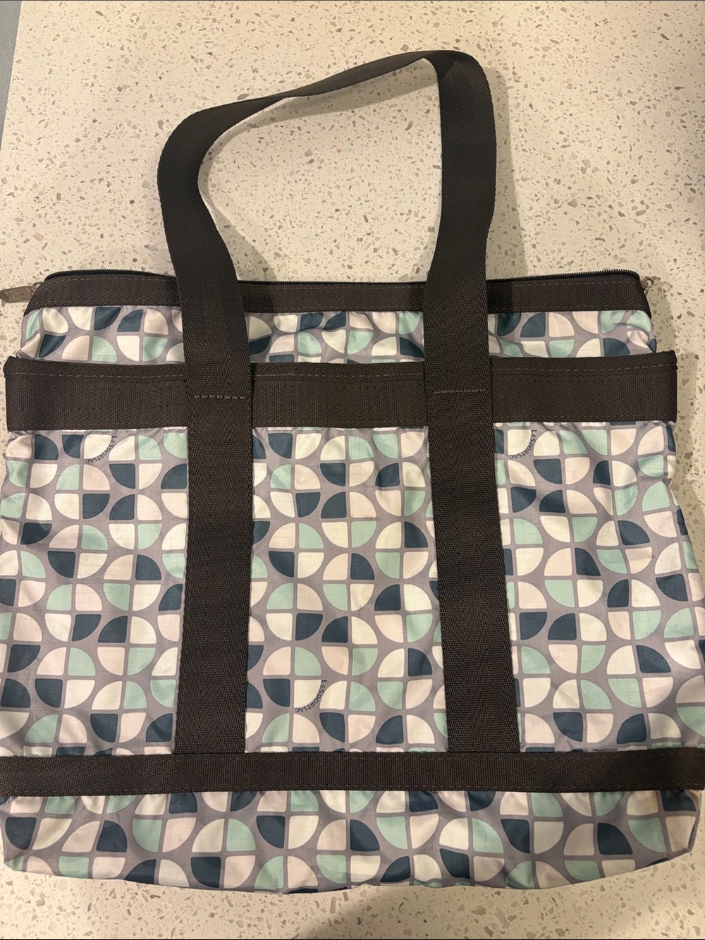 LeSportsac Gray Tote with Navy & Mint Geometric Circles